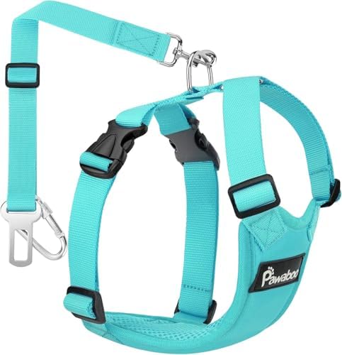 Pawaboo Dog Car Harness, Adjustable Dog Safety Vest Harness with Seat Belt