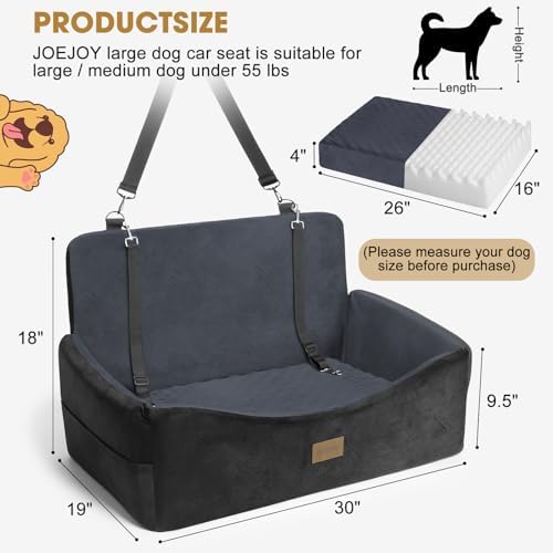 Dog Car Seat, Large/Medium Under 55 lbs, 2 Safety Belts, Memory Foam & Cushion