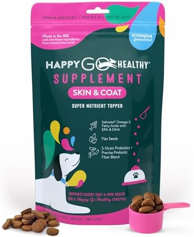 Skin & Coat Supplements for Dogs | Dog Itching Skin Relief & Promotes Shiny Skin Coat for Dogs | Rich in Omega 3 All-Natural Ingredients Tasty Kibble Dog Food Topper | 60 Count Pack