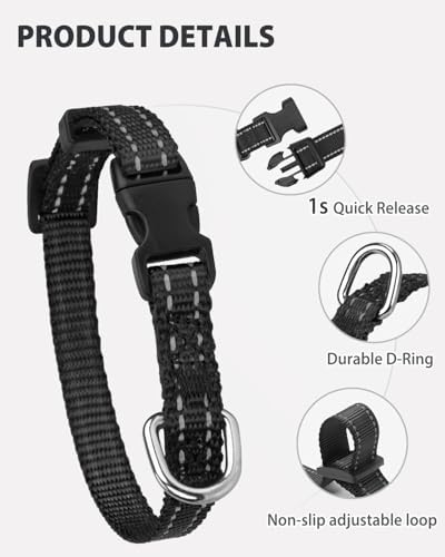 Joytale Feather-Light Puppy Collar for Extra Small Dogs, 3/8", Black