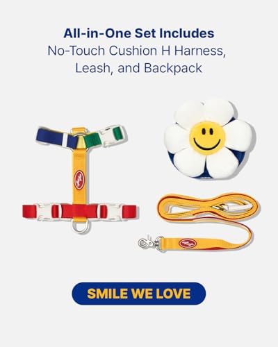 PETHROOM × Wiggle Wiggle Smile We Love Dog Backpack Harness with Leash – Cute Flower-Shaped Mini Backpack, No-Pull Adjustable Harness for Small Medium Dogs, Ideal for Travel, Camping & Hiking (Large)
