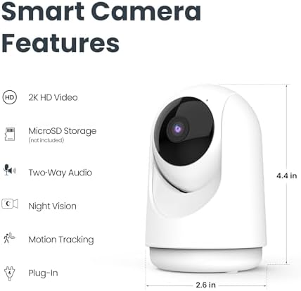 Feit Electric Smart Indoor Pan Tilt Baby Monitor Camera, 2K WiFi Security Camera with AI Motion Alerts, Motion Tracking, Night Vision (30 ft), Two-Way Audio, Local Storage, 2.4GHz WiFi