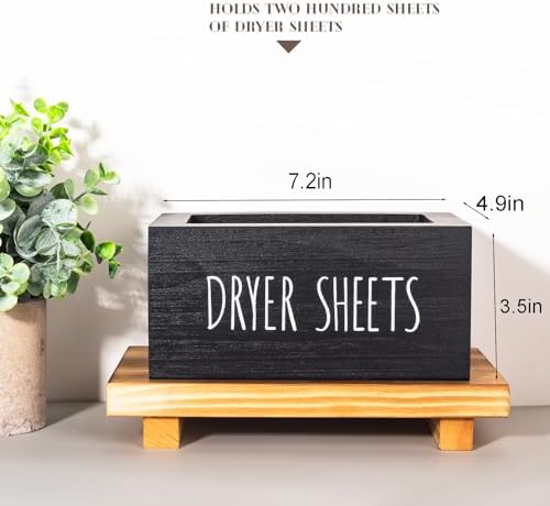 Laundry Dryer Sheet Container Wood Detergent Dispenser Holder, Black