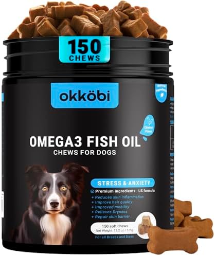 Omega 3 Chews for Dogs - 150Pcs - Dog Skin and Coat Supplement - Rich in EPA & DHA Fatty Acids - Itching Skin Relief Chews - Reduce Hair Shedding - Made with Fish Oil - Chicken