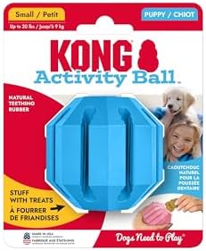 KONG Puppy Activity Ball, Natural Rubber Teething Toy, Small Puppies, Blue | Soft & Durable KONG Natural Rubber Activity Ball for Teething Puppies That Eases Aching Teeth & Sore Gums