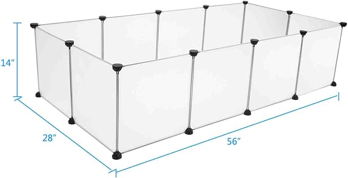 ABS & PP Plastic Pet Playpen with Metal Frame, DIY Expandable for Hedgehogs, Hamsters, Guinea Pigs & Rabbits, Easy Assembly with Included Mallet & Cable Connections, Puppy Kennel Crate Fence, White