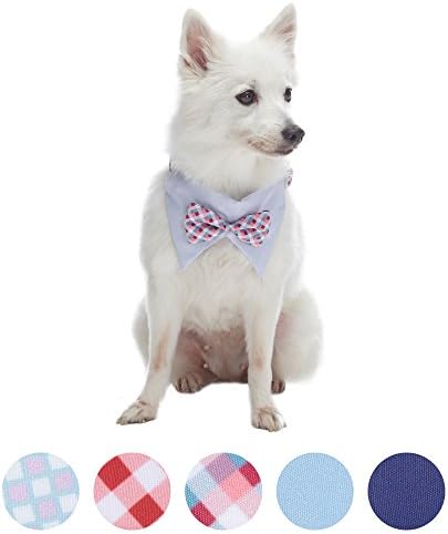 Blueberry Pet Timeless Multicolor Scottish Tartan Adjustable Dog Bandana Collar with Bow Tie, Medium, Neck 14.5"-20"