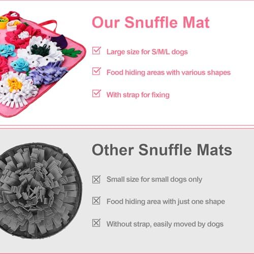 Vextronic Snuffle Mat for Dogs, Large Breed Slow Feeder Interactive Toy | 25x25-inch washable mat. Sparks natural foraging. Eases anxiety. Slows gulping at meals. Fits small to large pets. Pink.