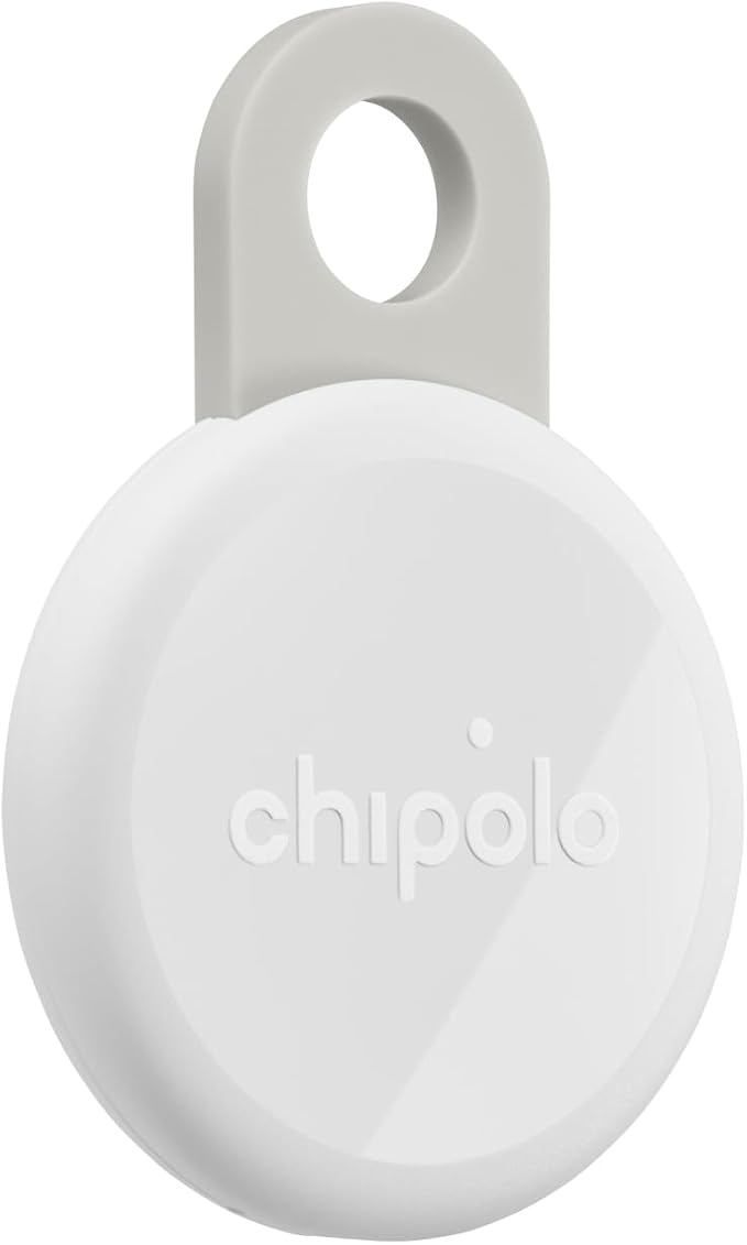 Chipolo Loop – Rechargeable Bluetooth Tracker for Key and Pocket Location | Compatible with Apple or Google, Call Your Phone & Out of Range Alerts for Android (Chalk)