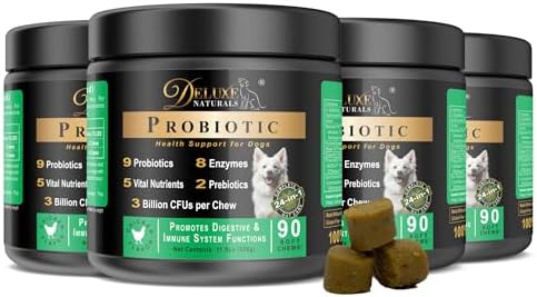 Probiotic Soft Chews for Dogs – 360 Count (4 x 90ct) – Digestive & Immune Support with 9 Probiotics, 8 Enzymes, 2 Prebiotics & 5 Vital Nutrients – Chicken Flavor
