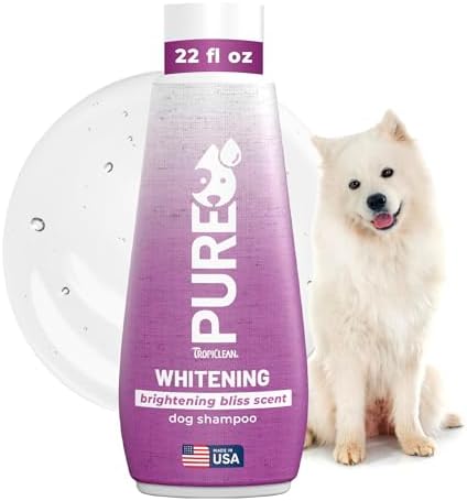 TropiClean Pure Dog Whitening Shampoo, Tear Stain & Odor Remover, 22oz