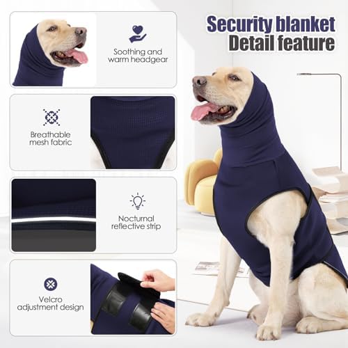 Dog Anxiety Vest,Pet Calming Hoodie Breathable Dog Anti-Anxiety Jacket for Thunder Fireworks and Separation,Blue L