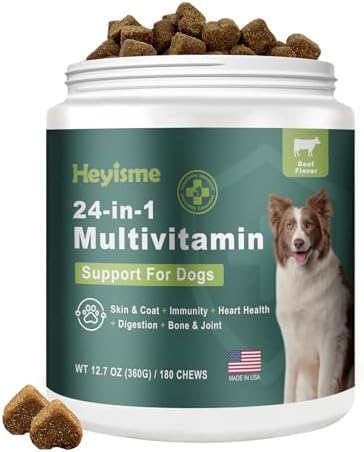 Dog Multivitamin, Glucosamine Chondroitin for Dogs, Dog Vitamins and Supplements, Probiotics, Krill Oil for Hip & Joints, Skin, Coat, Immune Health, Heart, Digestion (180 Chews, Beef)