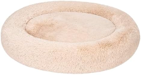 Amazon Basics Washable Donut Pet Bolster Faux Fur Bed with Removable Cover, Anti-Slip Bottom for Dog, Beige, 45" x 45"