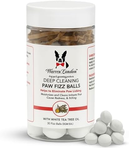 Warren London Deep Cleaning Paw Soak for Dogs – 30 Count Fizz Balls | Soothes Itchy, Irritated Paws with Seaweed, Tea Tree Oil & Aloe | Anti-Lick Paw Relief & Easy 5-Minute Spa