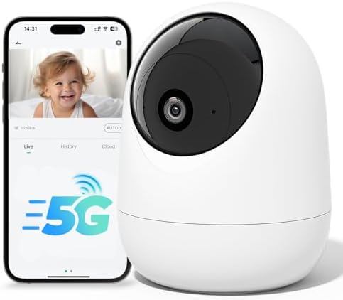 Rraycom 2.5K Indoor Security Camera, 5G/2.4G WiFi, Pet & Baby Monitor