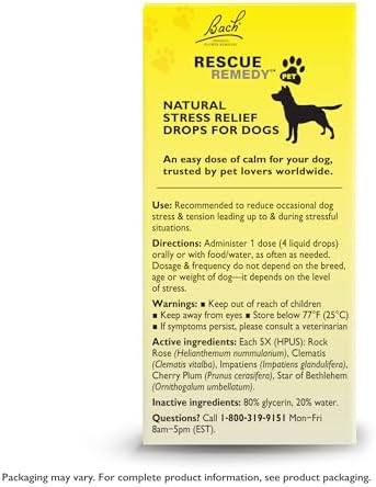 RESCUE Remedy Pet Dropper for Dogs - 20 mL - Stress & Tension Support for Dogs with Bach Natural Flower Essences - Sedative-Free, Homeopathic Liquid Formula - for All Breeds, Ages & Weights