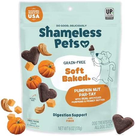 Shameless Pets Soft-Baked Dog Treats, Pumpkin Nut Partay - Natural & Healthy Dog Chews for Digestive Support with Fiber - Made in USA, Free from Grain, Corn & Soy - 1-Pack