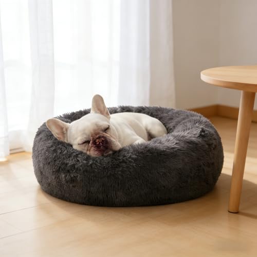 SAVFOX Calming Donut Dog Bed, 23", Dark Grey
