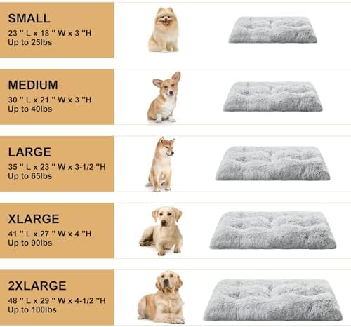 BFPETHOME Dog Bed for Large Dogs, Plush Kennel Pad for Sleeping &Ease Anxiety, Washable Mats with Anti-Slip Bottom - 53 x 36 inch, Grey