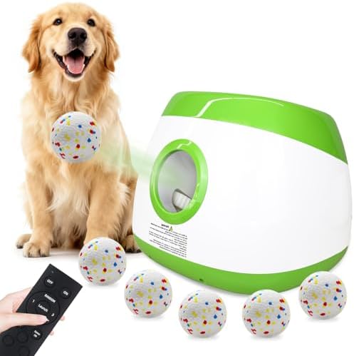 MEKAPLE Automatic Dog Ball Launcher, Upgraded Interactive Dog Balls Thrower with 3 Distance 29Ft-79Ft, Remote Control Ball Launcher for Medium & Large Dogs, 5 Etpu Balls Included (Lime Green)