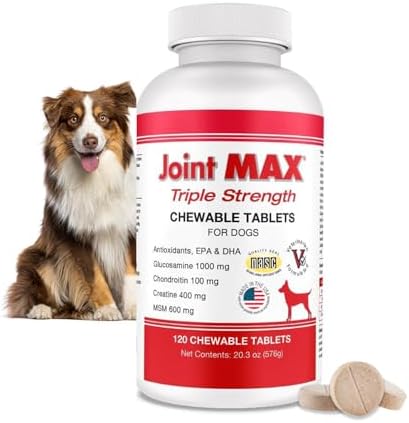 PHS Joint MAX Triple Strength (TS) Chewable Tablets for Dogs - Glucosamine, Chondroitin, MSM - Vitamins, and Antioxidants - Hip and Joint Pain Relief and Support Supplement - Made in USA - 120 Tablets