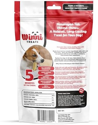 Winni Treats Yak Cheese for Dogs - Limited Ingredient, Preservative-Free, Premium Himalayan Yak Chews with Milk & Lime, Raw, Digestible Healthy Dog Chews, Long Lasting Cheese Dog Treats (2 Pieces)