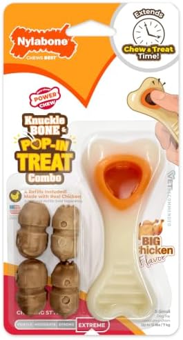 Nylabone Power Chew Knuckle Bone & Pop-In Dog Treat Toy, X-Small | Chicken flavor, includes 4 natural treats, dog enrichment, interactive dog toys to keep them busy, for dogs up to 15 lbs