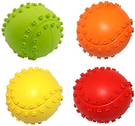 Squeaky Dog Toys, Non-Toxic Rubber Play Balls - Interactive & Training Chew Toy for Puppy & Small/Medium Dogs (6cm Tennis Pack of 4)