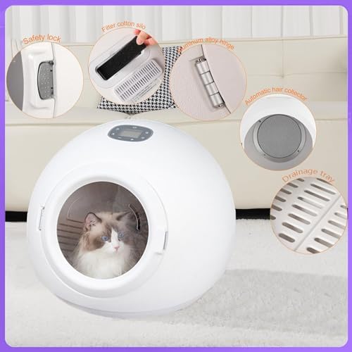 Ultra Quiet Automatic Pet Dryer for Cats & Small Dogs, Adjustable Temperature & Timer, Safe & Efficient Hair Drying Box for Home Grooming