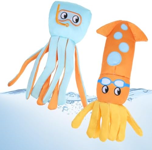 KOOLTAIL Squeaky Floating Dog Toys, 2-Pack, Octopus & Squid