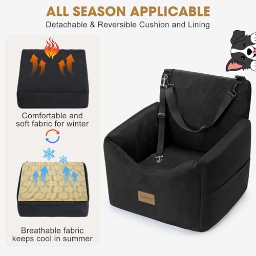 JOEJOY Dog Car Seat, Small/Medium Under 35 lbs, Memory Foam Booster, Black