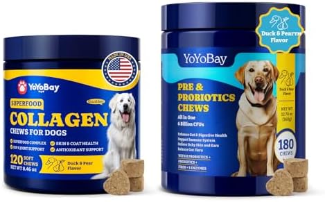 Collagen for Dogs - Dog Collagen Soft Chews for Hip, Joint, Skin & Coat + Probiotics for Dogs, Immune Support Supplement