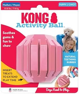 KONG Puppy Activity Ball, Teething Toy, Medium Puppies, Random Color | Soft & Durable KONG Natural Rubber Activity Ball for Teething Puppies That Eases Aching Teeth & Sore Gums