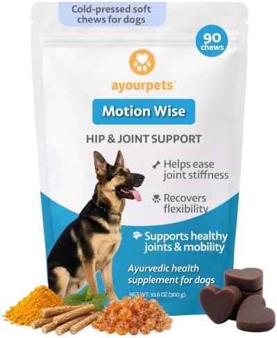 Hip and Joint Supplement for Dogs – Boswellia, Ashwagandha & Turmeric – Stiff Joints, Reduced Mobility & Senior Dog Support – Pork Flavor – 90 Count