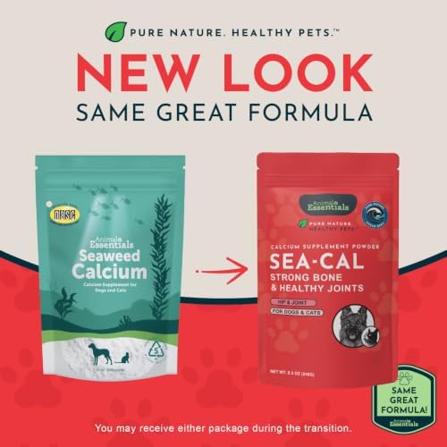 Animal Essentials Sea-Cal - Pure Seaweed Calcium Powder for Dogs with Magnesium, Joint Supplement for Dogs & Cats for Healthy Bones & Teeth, Joint Health, Vegan Icelandic Seaweed Calcium - 8.5 oz