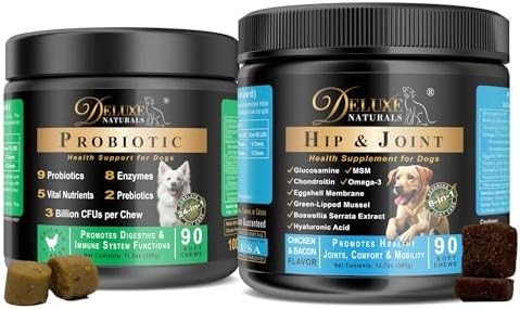 2-in-1 Dog Health Bundle – Probiotic Soft Chews & Hip and Joint Soft Chews – Digestive, Immune, Mobility & Joint Support for Dogs – 90-Count Each