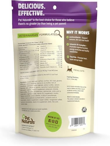 Pet Naturals Daily Multi Multivitamin Soft Chews for Cats, Vet Formulated with Biotin, Taurine, Calcium, and Arginine, Gentle Formula, Fish, 30 Count