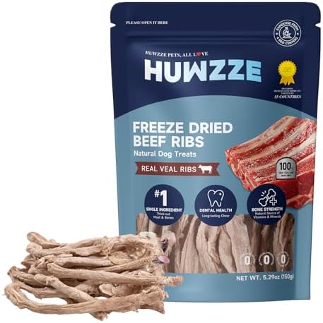 Freeze Dried Beef Ribs Dog Treats, Single Ingredient, Natural Chew Bone, Gentle on Teeth and Stomach, High Protein Training Chews with Calcium,100% New Zealand Veal Ribs, 5.29 oz