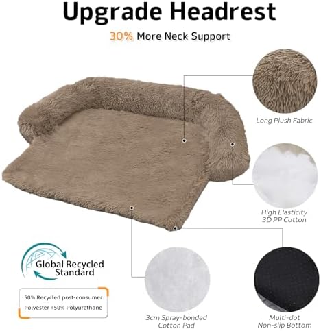 Calming Dog Bed Fluffy Plush Dog Mat for Furniture Protector with Removable Washable Cover for Large Medium Small Dogs and Cats (Large(45x37x6), Camel)