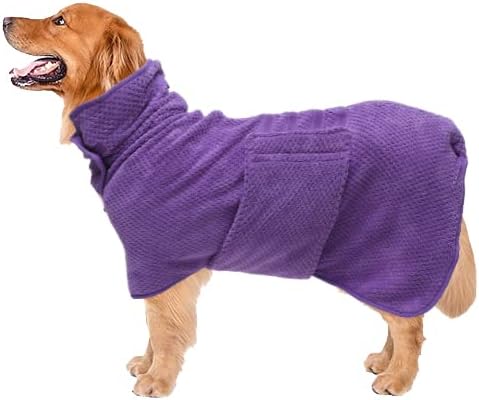 Geyecete Pineapple Grid Fast Drying Super Absorbent Dog Cat Bath Robe Towel - Purple-Large