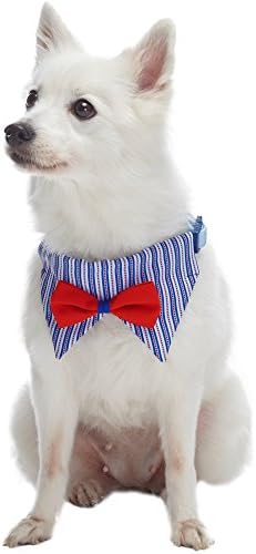 Blueberry Pet Iconic High Street Fashion Adjustable Dog Bandana Collar with Bow Tie, Small, Neck 12"-16"
