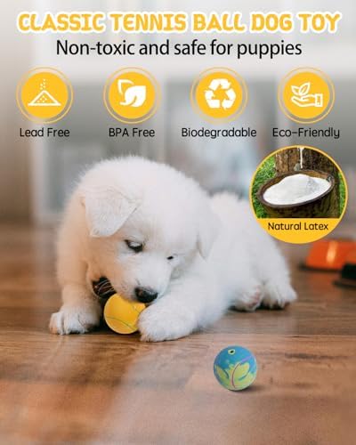 SCHITEC Dog Squeaky Toy Balls, Puppy Tennis Balls for Fetch Play, Interactive Latex Squeak Pet Toy for Puppies Mini Breed Small Dogs
