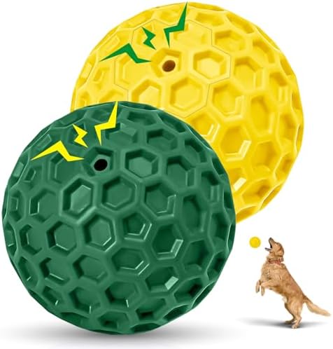 2 Pack Indestructible Squeaky Dog Balls for Aggressive Chewers, Interactive Dog Toys for Teething, Relieving Anxiety. Chew Toy for Large, Medium Breeds, Outdoor Rubber Balls.