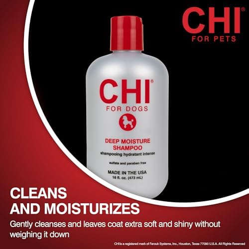 CHI for Dogs Deep Moisture Hydrating Dog Shampoo, 16 Fl Oz Bottle | Ionic technology, pH-balanced formula, hydrating, dry skin and soft shiny coat