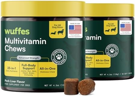 Wuffes Multivitamin Chews for Dogs, 60 ct (2-Pack) | Supplement for Every Day Vitality. For All Breed Sizes. Made with 23 Essential Vitamins & Minerals. 3 Months+. Pork Flavor.
