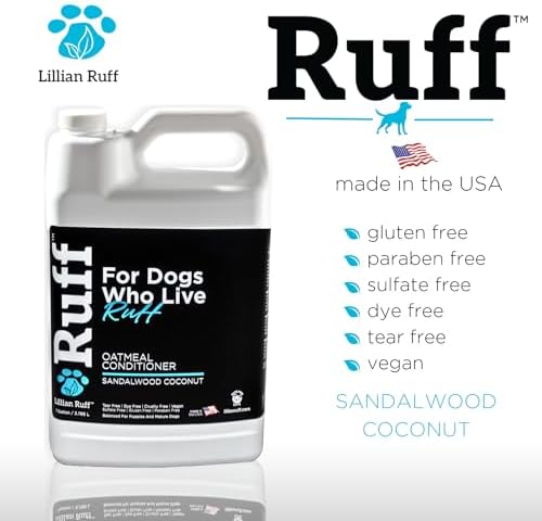 Ruff by Lillian Ruff Sandalwood Coconut Oatmeal Conditioner for Dogs – Moisturize & Soothe Dry Itchy Skin, Promote Healthy Coat, Tear-Free, Sulfate-Free, Paraben-Free, Made in USA (Gallon with Pump)