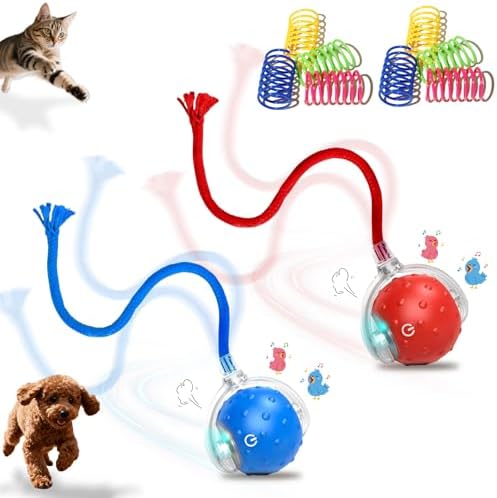 2Pcs Interactive Cat Toys with Bird Sounds for Indoor Cats ＆Small Dog Play | Rotation Automatic Moving Chase Toy, Obstacle Avoidance Play＆smart wake‑up with 8 Cats Spiral Springs