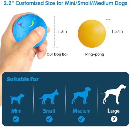 Interactive Dog Ball - 2.2" Durable Motion Activated Pet Bounce Ball for Puppy/Small/Medium Dogs, USB Rechargeable