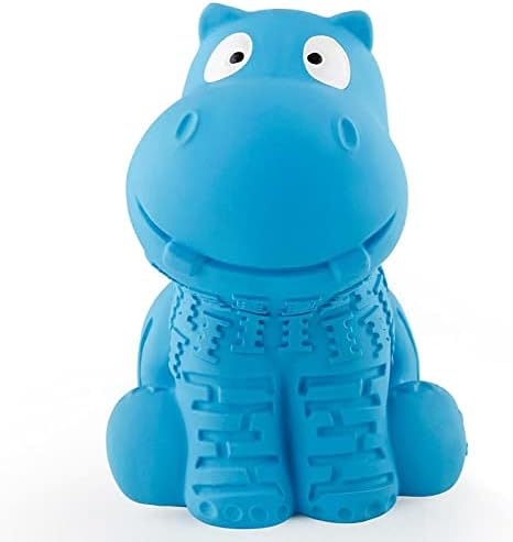petizer Tough Squeaky Dog Toys for Aggressive Chewers - Durable Natural Latex Rubber Dog Toy with Real Beef Scent, Indoor & Outdoor Trainning Toy for Medium, Large Breeds - Blue Hippo